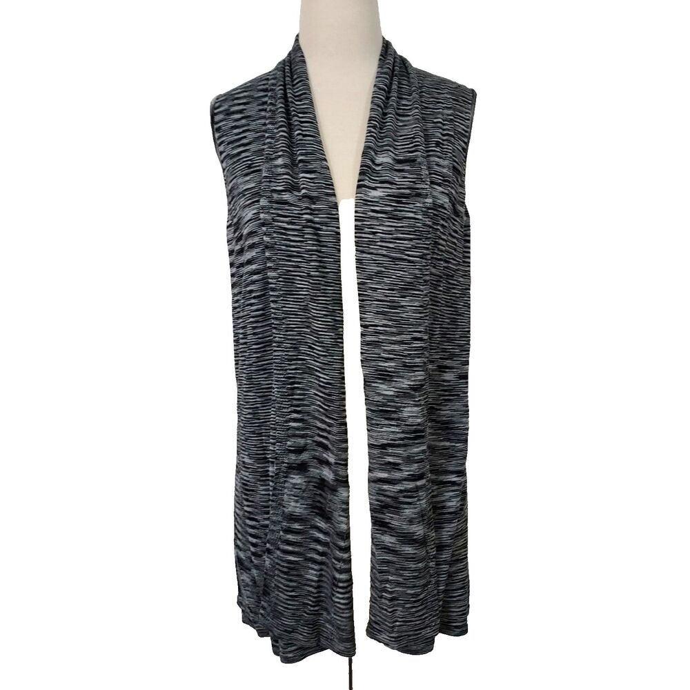 Joseph A Black Gray Sleeveless Cardigan Sweater Open Front Stretch Women Size L